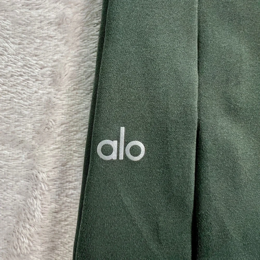 Alo Yoga High-Waist 7/8 Zip It Flare Ankle Zip Leggings Green Dark Cactus XS‎